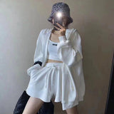 Shorts Three 3 Piece Sets Women Vest Drawstring Shorts Hooded Zipper Jacket Sportswear Suits Female Solid Sports