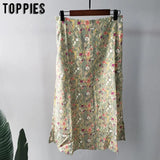Sweet Floral Printing Midi Skirts High Waist Skirts Woman faldas saia Female