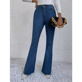Button Fly Women's Raw Hem Flare Jeans Autumn Fashion Woman Denim Pants Jean Femme High Waist Full Length Slim