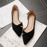Flats Pink Black Pure Color Plus Small Size 34 Large 41 42 43 44 Suede Leather Pointed Toe Office Lady Flat Heel