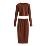 Women Sexy Skirt Set Casual Long Sleeve Top & Slim Midi Skirt Two Piece Set Streetwear Autumn Female