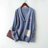 knitted jacket 2021 new autumn and winter Korean version of the V-neck fashion outer cardigan sweater