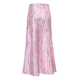 Pink Printed Satin Midi Straight Skirt- Outfit