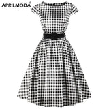 Femme 50s Vinage Pin Up Tunic Dresses White Green Polka Dot Patchwork Full Circle Cotton Casual Housewife Tea Dress