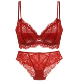 French Lace Embroidery Underwear Set Thin Cup Bralette Push Up Brassiere Sexy Lace Lingerie Transparent Bra And Panty