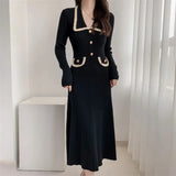 Zingj Small Fragrant Style Long-Sleeved Knitted Dress Female Spring, Autumn And Winter Waist Slim Temperament Medium-Length Bottom Sweater