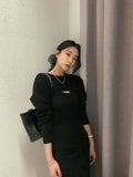 Autumn Ladies Maxi Slit Dress Elegant Women 2 Piece Set Dress Long Sleeve Solid Color Bodycon