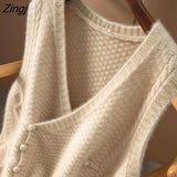 Sweater Vest Women Simple Fashion Korean All-match Solid Spring Knitwear Retro Female Design V-neck Hot Sale Vintage