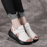 2021 Summer Shoes Thick Bottom Flat Platform Sandals For Women Genuine Cow Leather Fashion Wedges Peep Toe Women