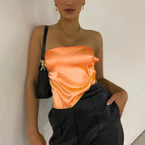 Summer Satin Strapless Tops Tank Sexy Silk Bandage Off Shoulder Sleeveless Club Women Tube Cop Top Y2k Backless