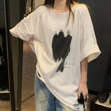 2022 Women's Hole Printed Short Sleeve Harajuku Streetwear Oversized Tee T Shirt Casual Loose All-match Basic Top