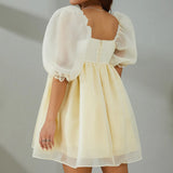 Puff Sleeve Tulle Mini Dress-Outfit