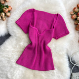 Zingj Spice Sister Wind Short T Shirt Short Sleeve Design Sense Small Square Collar Machine Dew Collarbone Crop Sweater Jacket