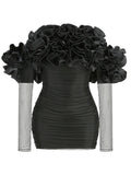 Women's New Flower Decoration Sexy Corset Dress Perspective Mesh Long-Sleeved Ass Skirt