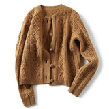 fashion new temperament casual wool knitted sweater cardigan women's long-sleeved round neck all-match