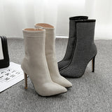 Zingj Women Boots Pointed Rhinestone High Heel Boots Autumn Winter Women Shoes Have 42 Yards Spot-Outfit