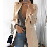 Women Autumn Blazer Jacket Solid Color Long Sleeve Work Suit Coat Office Lady Elegant Tops Casual Cardigan