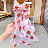 Girls Beautiful Chiffon Bow Print Flower Strawberry Hairpins Headband Kids Sweet Hair Decorate Clip Fashion Hair