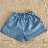 Elastic High Waist Wide Leg Biker Shorts Autumn PU Leather Shorts Women Plus Size Femme Casual Ladies Shorts