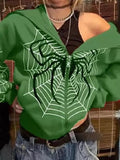 Spider Print Zip-Up Hoodie- Outfit