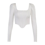 Summer New Women's Tops Retro Square Collar Pure Desire Long-sleeved Sexy Puff Sleeves Fishbone Corset Short
