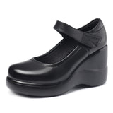 And Autumn Women's Shoes Thick Bottom Slope And Shallow Single Shoes High Heels Ladies Leather Shoes Magic Stick Round Head Loose Cake Middle-Naught Mother