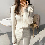Summer Korean Style Knitted Sweaters Women Buttons Cardigan Slim Ladies Fashion Long Sleeve