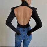 Winter Jumpsuits Women Rompers Sexy Club Hollow Out Backless Bodysuits Casual Long Sleeve Solid Slim Bodycon Women