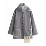 Women's Clothing French Fashion Single Buckle Tuxedar Scarf Splicing