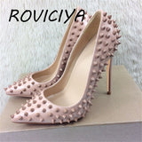 12cm high heeled shoes women brand fashion pointed toe rivet shoes women exquisite ladies party shoes MD008