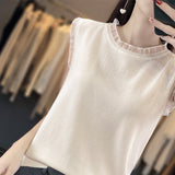 Photograph Vest Condole Belt Female Summer Loose Suit Inside Build Ice Silk Sleeveless Bottom White T Shirt Female Outside Wear Fashionable