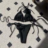 2024 European New Solid-Color Rose Drawstring Split Swimsuit