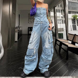 Zingj New Fashion Street Style With Chest And Waist Show Figure Hot Girl Many Pocket Jeans Cargo Pants