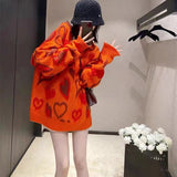 Zingj Quality New Embroidered Letters Love Peach Heart Jacquard Sweater Retro Loose Casual Men And Women's Sweater Trend-Outfit