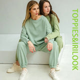 Casual Oversized Two Piece set woman Suit Female Tracksuit Pant O-neck Sweatshirts White