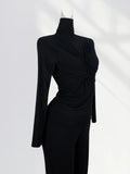 Zingj Turtleneck Bottom Shirt Women's Spring Dress Women's New Top Cross Fold Tight With A Long-Sleeved