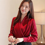 Artificial Silk Blouses Women Wear to Work Chiffon Shirts Plus Size Femme Blusas White Red Black Pink Ladies Satin