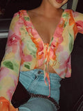 Plunge V Neck Chiffon Blouse- Outfit