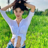 Zingj Wear With Sweet And Spicy Wind Minimalist Long Sleeve Pure Desire Top Trend Street Kink Casual Versatile Shirt Girl- Outfit