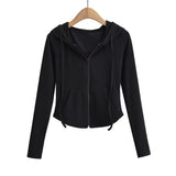 Zingj Fashionable Women's Autumn And Winter Style Velvet Hooded Zipper Cardigan Slim To Show Thin Finger Sweater Short