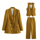 New Women's Casual Suit Vest Fashion Suit Buckle Straight Trousers Double