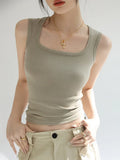 Women Solid U Neck Ribbed Tank Top Camisole Women Summer Basic Elastic Tank Top U Neck Solid Tank