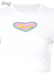 Fashion Letter Printed Short Sleeve Vintage Crop Top 2023 Summer Women Sexy Skinny T Shirt Female Streetwear Tee