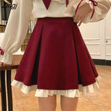 Vintage Lolita Dress Sets Cute Bow Kawaii Peter Pan Collar Puff Sleeve Shirt+High Waist Pleated Mini Skirt Lady