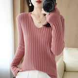 Zingj New Spring And Autumn V-Neck Vertical Knit Short Sleeve Women's Collar Slim Solid Color Wool Undershirt Jacket-Outfit