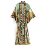 Bohemian Printed Summer Beach Wear Clothing Long Kimono Autumn Plus Size Tunic Women Tops Self Belted Wrap Coat