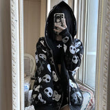 Skull Print zip up hoodie Sweatshirt Women's Hoodies Womens Y2k Casual Wear Vintage winter Hoodies women kawaii