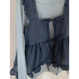 Small Belly Covering Casual Ruffle Sleeveless Western Style Two-piece SuitOutfit