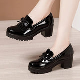 And Autumn Lace-Up Small Leather Shoes Yinglun Style Thick Heels New Style Medium Heels Casual Large Size 40-43 Women's