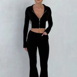 Autumn New Women's Decoration Short Hooded Top Sleeves Casual Pants Fashion Set Women's Two-Piece